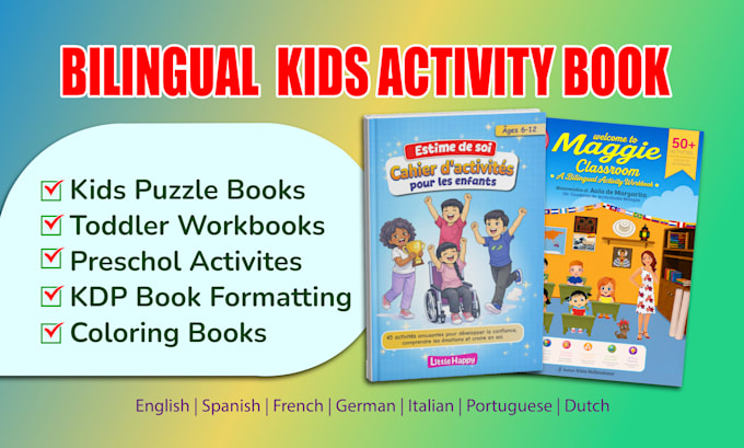 design bilingual kids activity book and KDP formatting