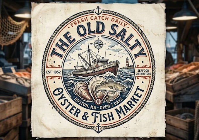 do retro seafood, oyster, or fish logo design