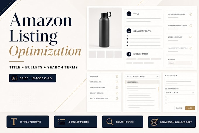 write an amazon listing with title bullets and search terms