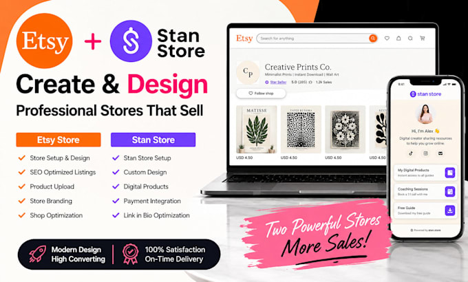 design, setup, customize and optimize your stan store, etsy shop for more sales