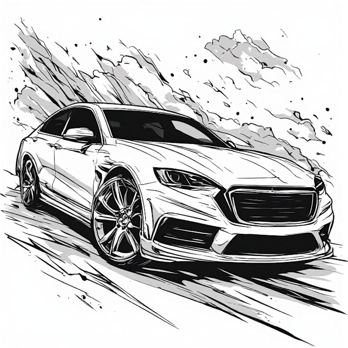 make cool car line art illustration