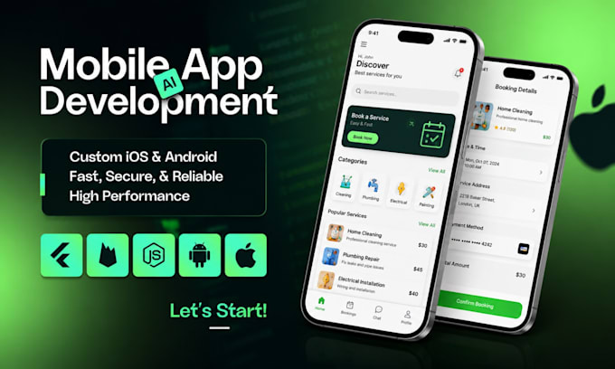 mobile app development, ios app, android app creation ai flutter app develop