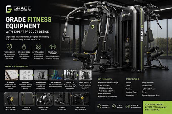 do design commercial grade 3d gym machines, sectorize weight stack equipment