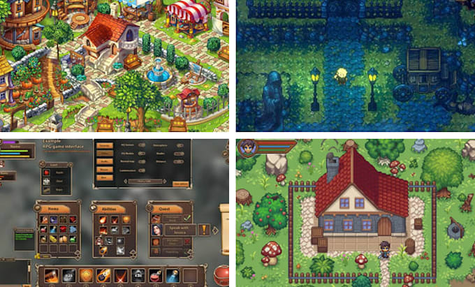 create 2d game art, game assets, game UI, props, 2d game