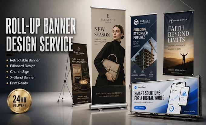 design retractable banner, pull up banner, roll up banner, signage design