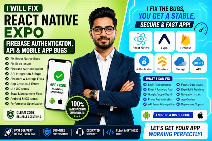 fix react native expo firebase authentication API and mobile app bugs