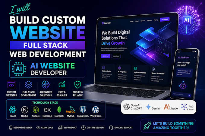 build custom website, full stack web development, ai website developer