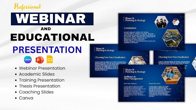 design webinar training presentation, course coaching slides, canva lecture note