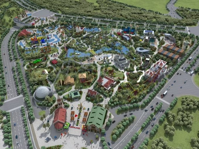 create concept layout, amusement park design, resort master plan,birdseye visual