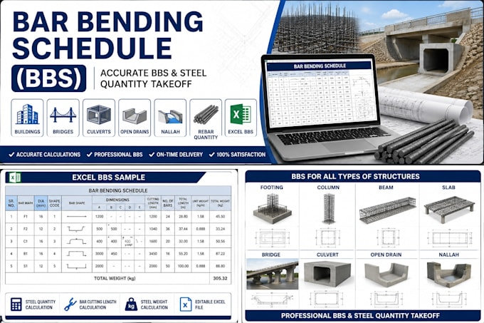 prepare bar bending schedule bbs and steel quantity takeoff