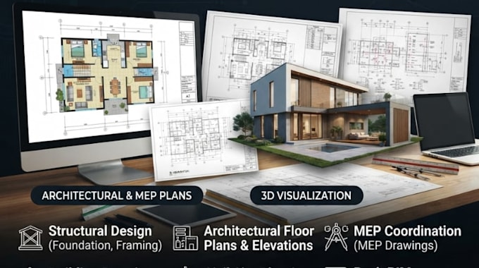do structural, architecture and civil engineering for mep drawing, permit plan