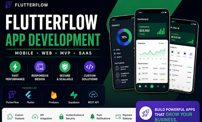 build flutterflow app, flutter mobile app, firebase, supabase