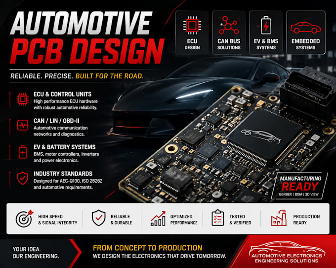 design automotive pcb, ecu, can bus, ev bms and embedded systems