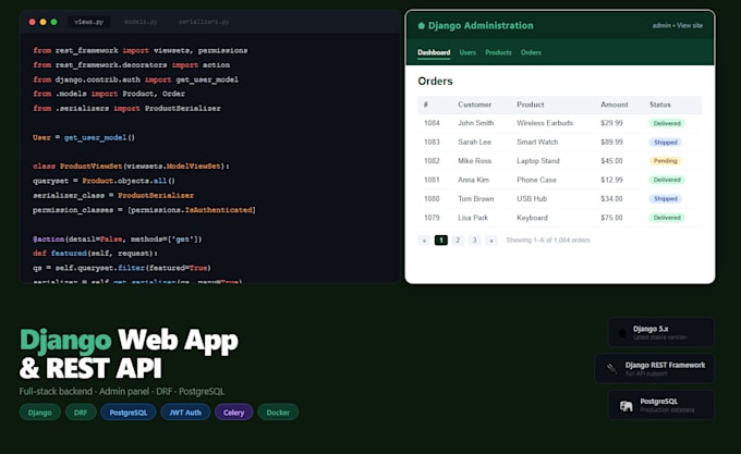 build a django web app or rest API backend