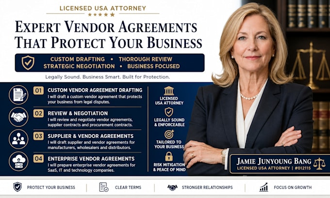 draft a custom vendor agreement supplier contract as licensed US attorney