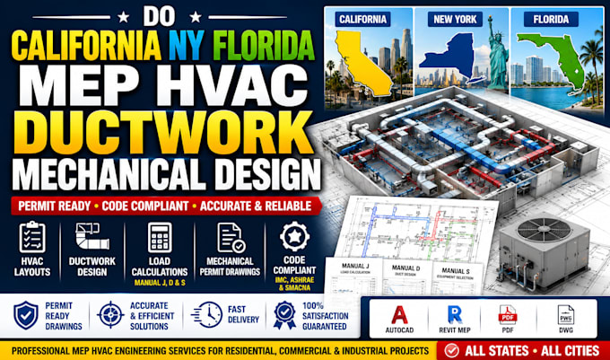 do california ny florida mep hvac ductwork mechanical design