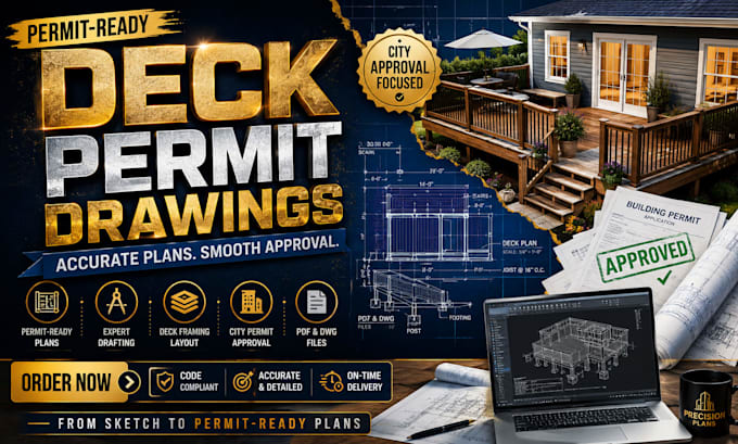 create deck permit drawing, permit ready deck plans and cad construction drawing