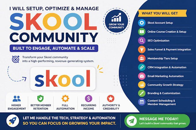 skool community setup skool online course creation and skool community manager