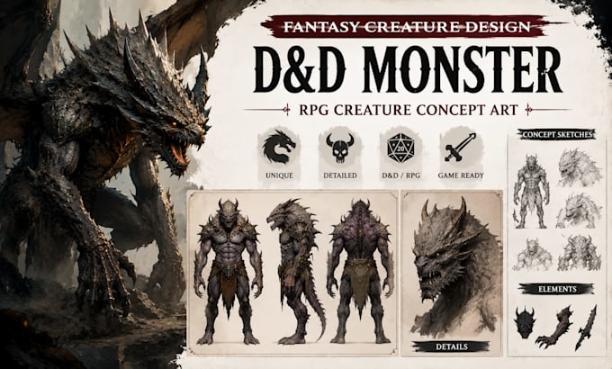do fantasy creature design, dnd monster, rpg creature concept art