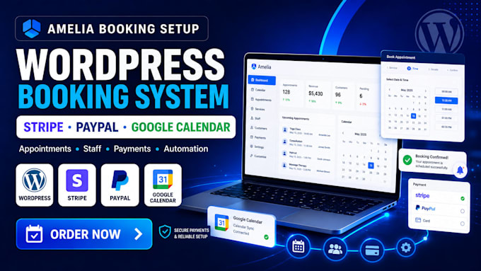 setup amelia booking system with stripe paypal and google calender