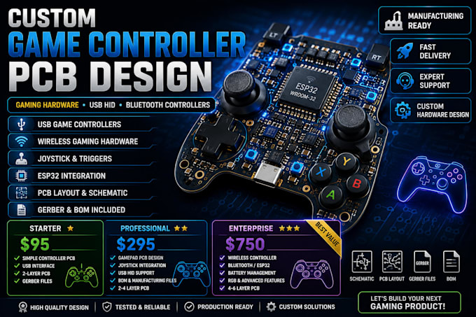 design custom game controller pcb, gamepad, joystick cuits and gaming hardware