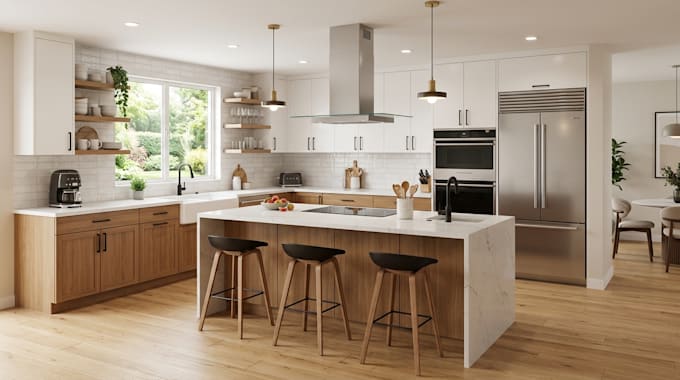 create realistic 3d kitchen rendering for interior design