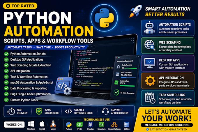 build custom python automation scripts desktop apps and web scraping tools