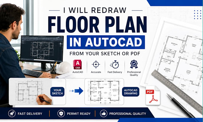 Redraw floor plan in autocad from your sketch or pdf by Olajidex_ | Fiverr