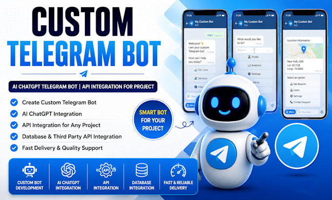 create custom telegram bot, API integration, ai automation for shopping project