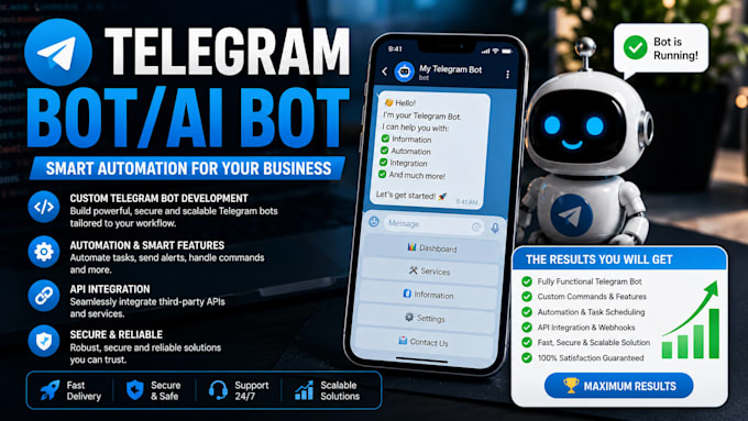 create custom telegram bot, ai automation bots using n8n, python, telegram API