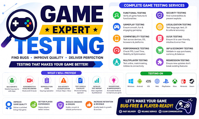 do game testing, beta testing, bug testing and gameplay feedback
