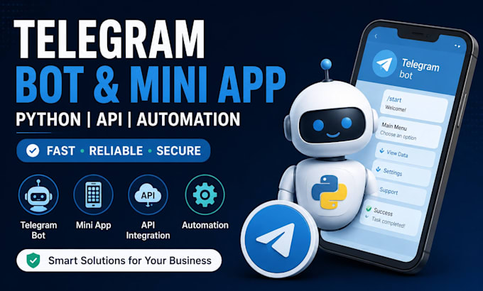 develop telegram bot, telegram API and mini app for fast business automation