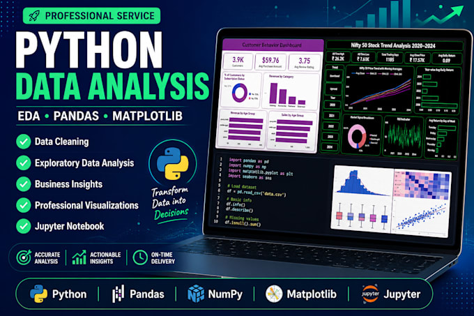 perform python data analysis, eda and data visualization