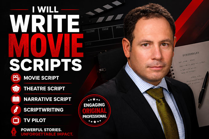 write movie script, theatre script, narrative script, scriptwriting, tv pilot