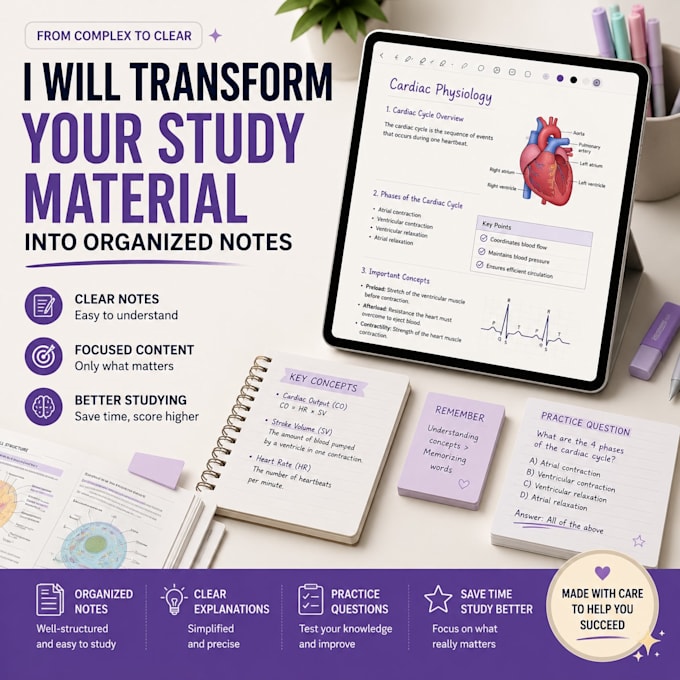 transform your study material into organized notes and summaries