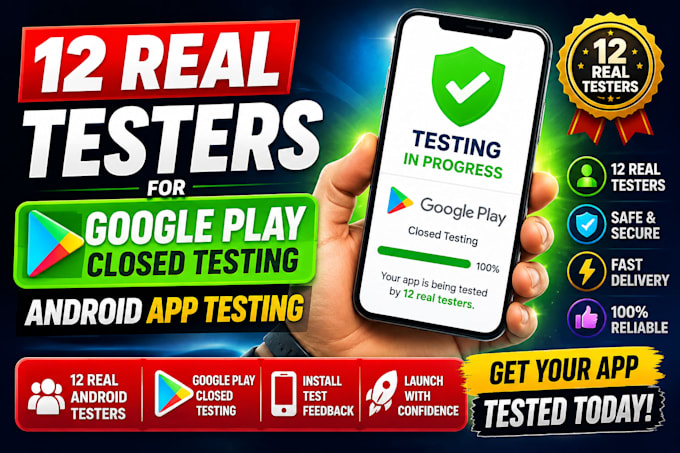 provide 12 testers for google play closed testing and android app testing
