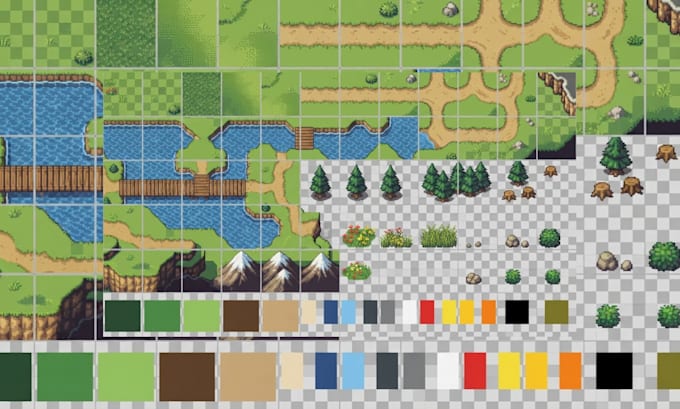 create a pixel art game tileset and map assets