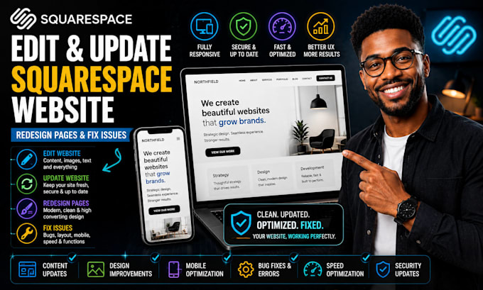 edit squarespace website, update squarespace, redesign pages and fix issues