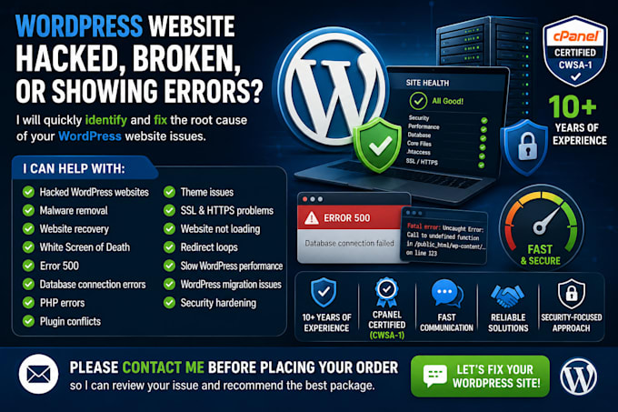 fix hacked wordpress website and any wordpress errors