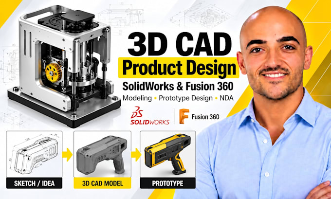 3d cad design, solidworks fusion 360 modeling, prototype design with nda