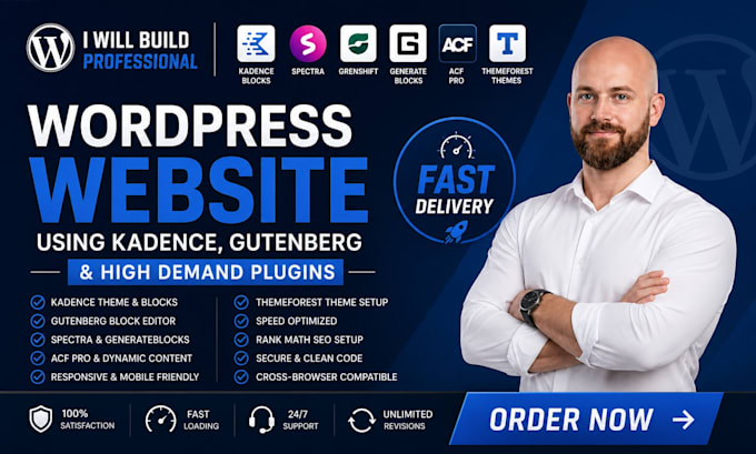build gutenberg wordpress website with kadence, spectra, themeforest theme