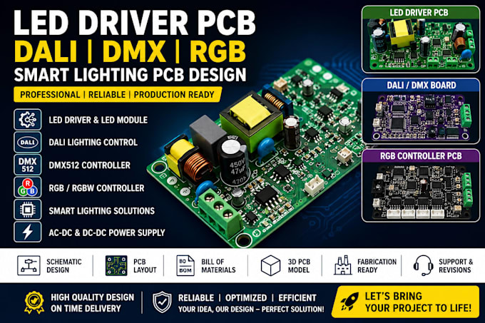 design led driver pcb, led module, dali dmx board rgb smart lighting control pcb