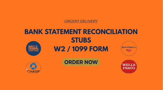 bank statement reconciliation, payroll reports, stubs, 1099, w2