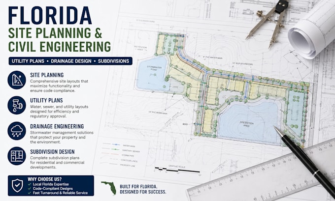 do florida site planning utility plans drainage engineering drawings subdivision