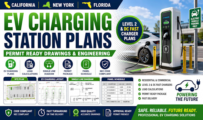 do US ev charging plans electrical drawings load calculation