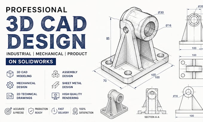 do 3d industrial design 3d cad design and 3d mechanical design on solidworks
