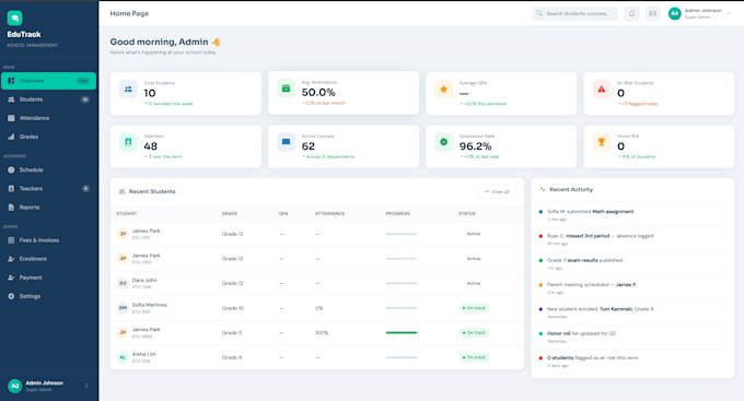 develop a student management web app