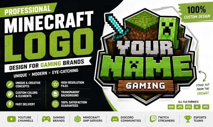 create a custom minecraft gaming logo for youtube and twitch