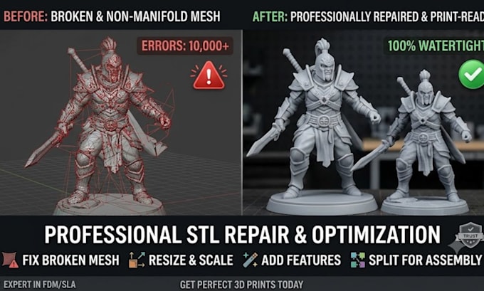 modify stl file, repair mesh and fix stl for 3d printing