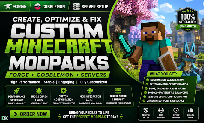 create, optimize, fix custom minecraft modpacks, forge, cobblemon, and server
